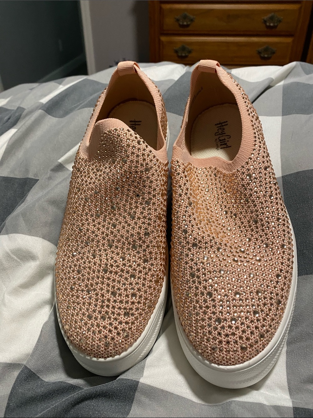 Blush Pink Crystal Knit Slip-On Platform Sneakers